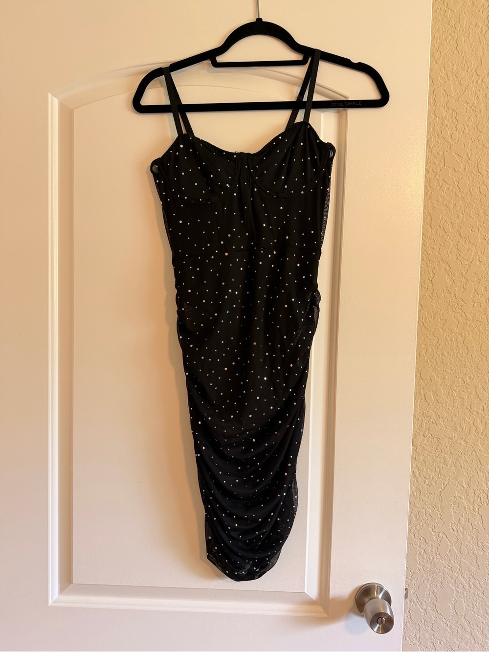 Black Sparkle Ruched Slip Dress